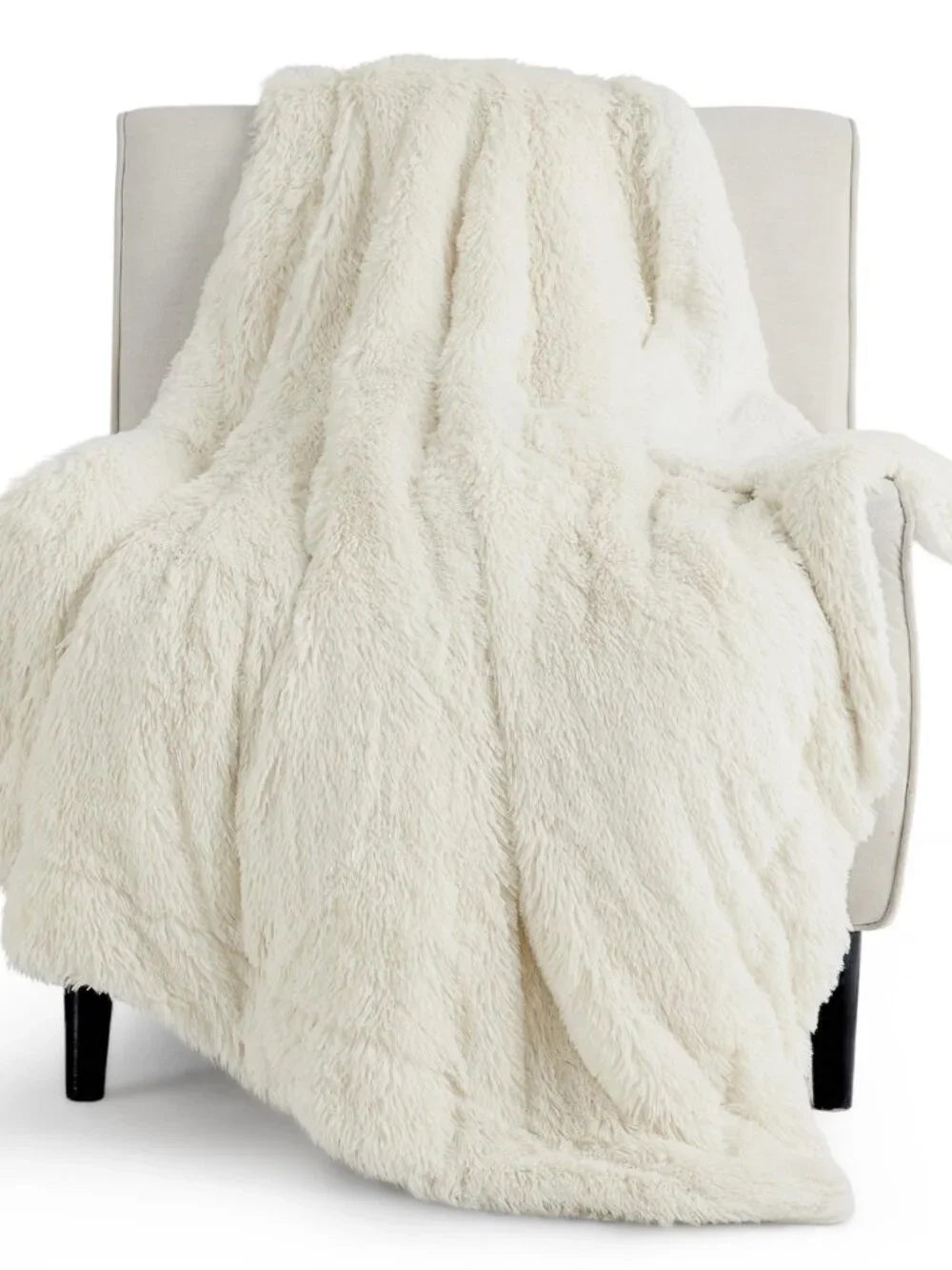 Faux Fur Fluffy Sherpa Throw Blanket Couch Twin Cream 60"x80"